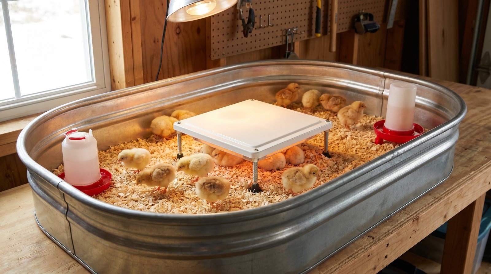 Baby chicks in brooder