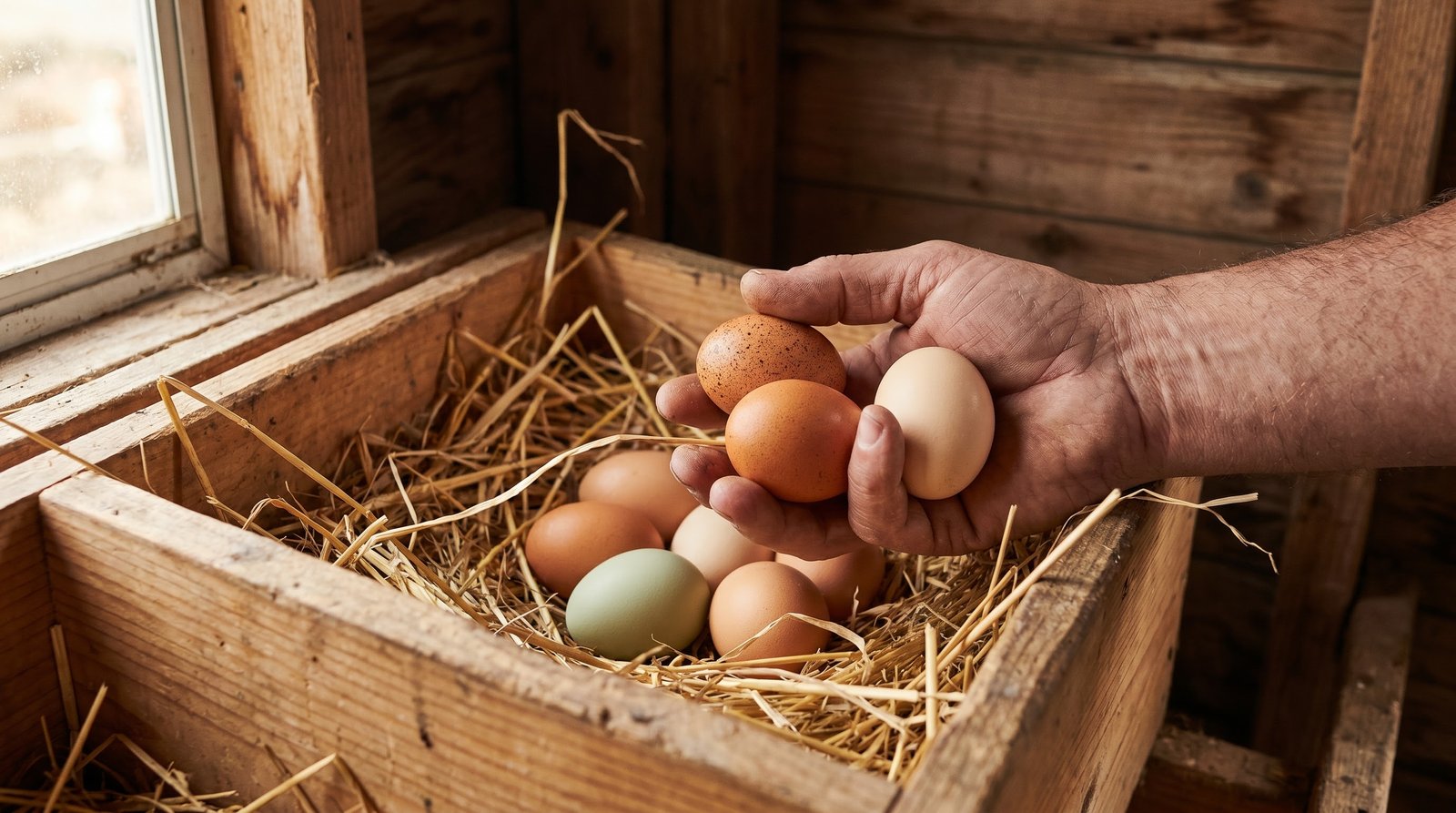 Fresh eggs in nest box