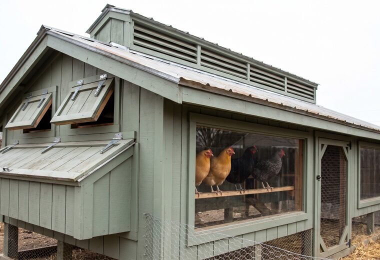 backyard chicken coop with open ridge vent and high gable vents for proper airflow