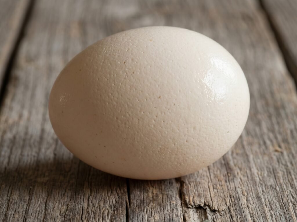 Close-up of an unwashed fresh chicken egg showing the natural cuticle and shell pore texture