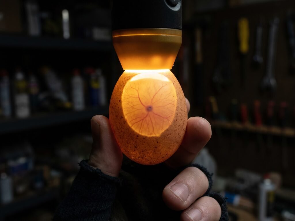 Candling a shipped hatching egg on day 7 shows developing blood vessels inside
